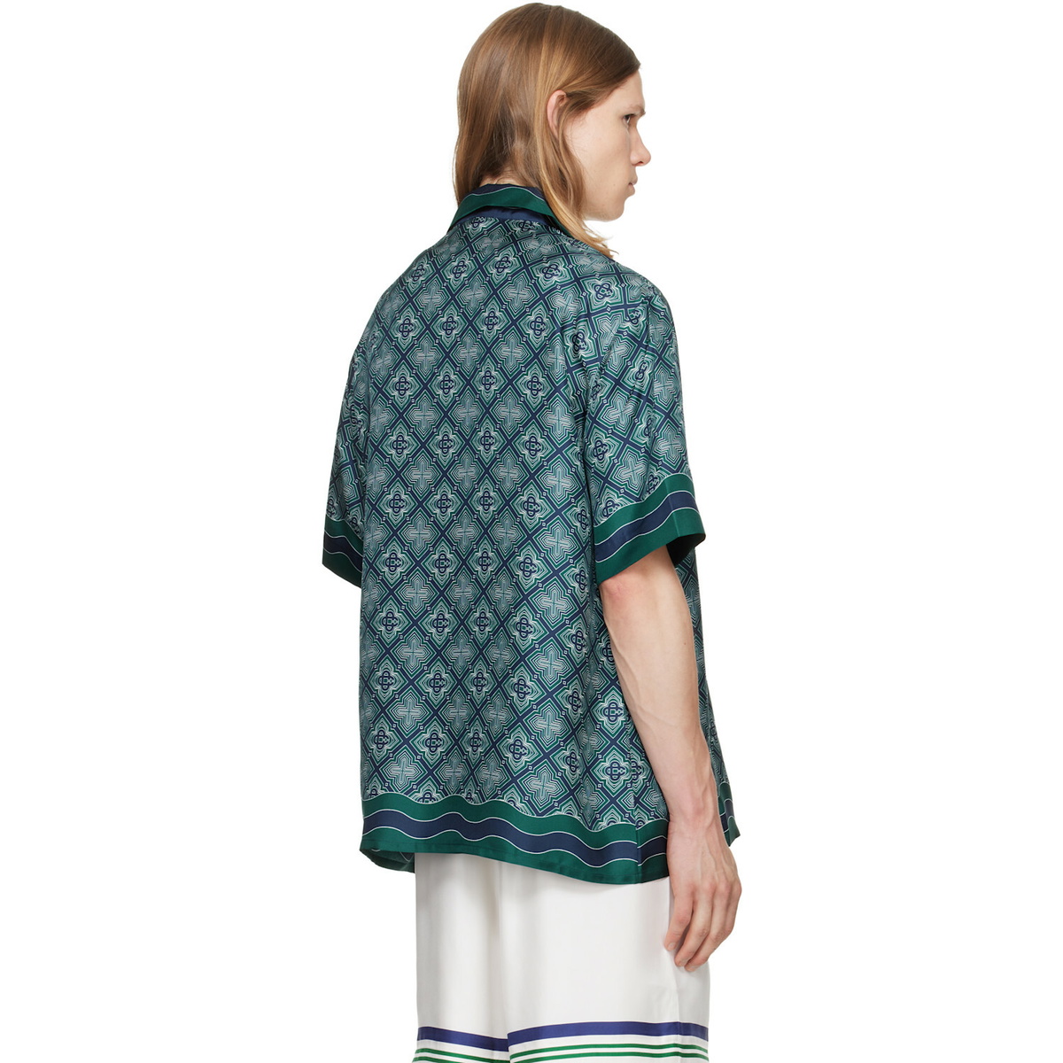Casablanca Green Radiating Monogram Short Sleeve Silk Shirt