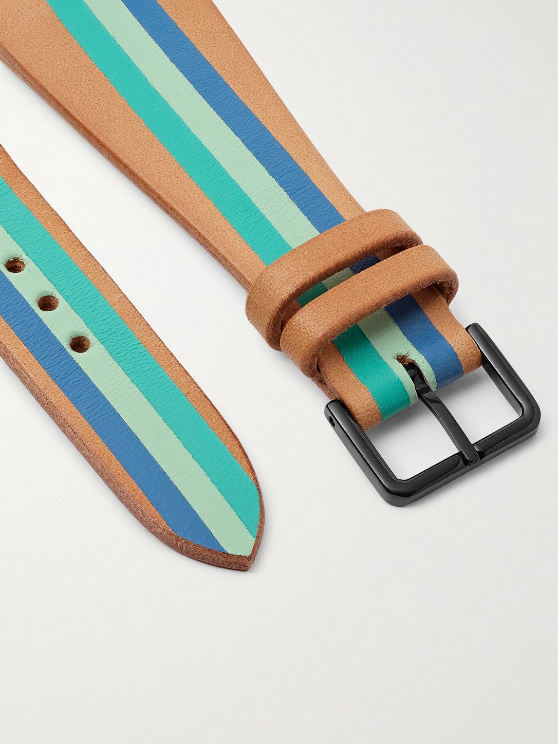 laCalifornienne - Aquamarine Striped Leather Watch Strap