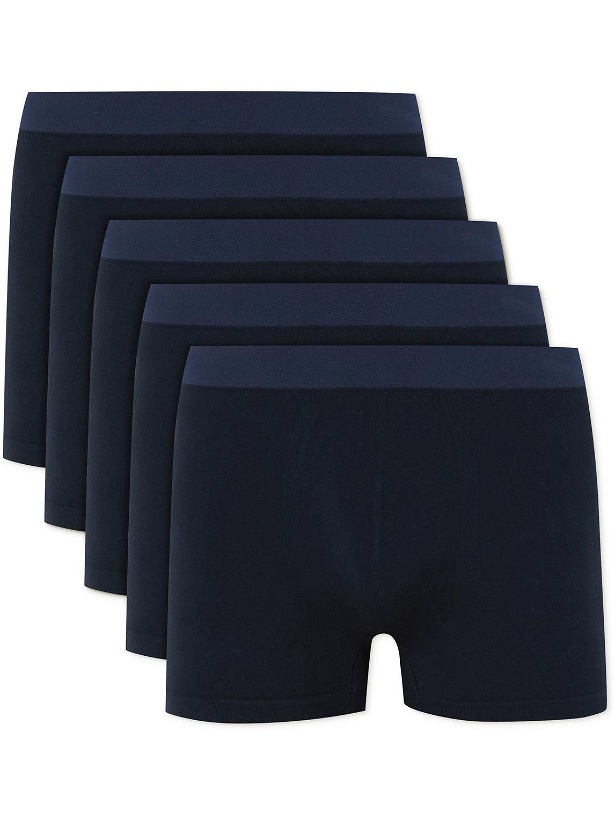 Photo: Hamilton And Hare - Five-Pack Stretch-Jersey Boxer Briefs - Blue