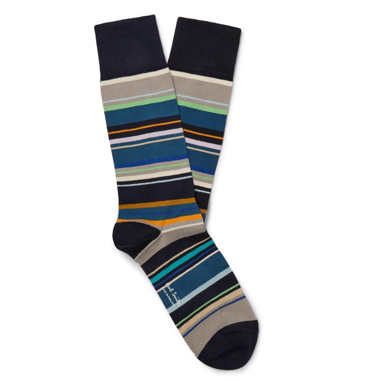 Photo: Paul Smith - Striped Cotton-Blend Socks - Blue