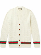 GUCCI - Striped Cable-Knit Cashmere and Wool-Blend Cardigan - Neutrals