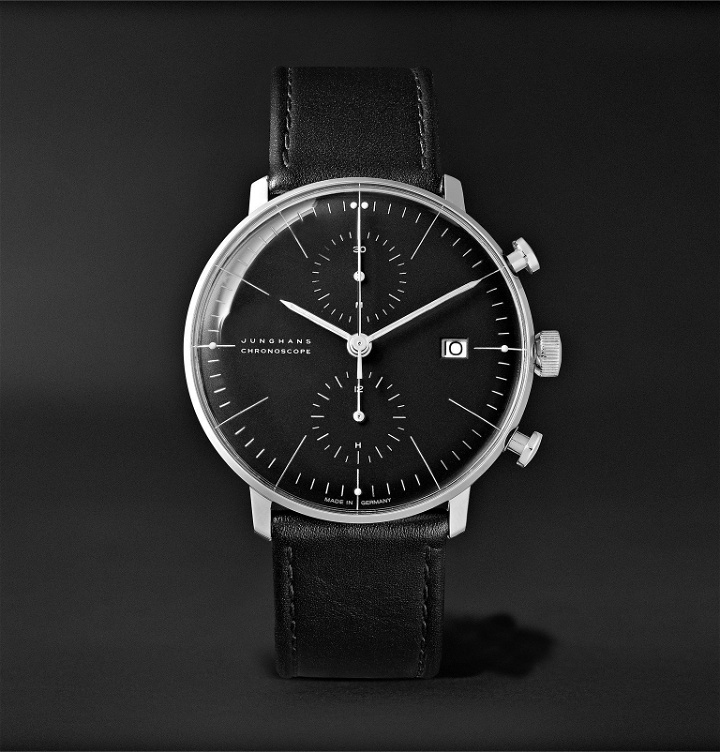Photo: Junghans - Max Bill Chronoscope 40mm Stainless Steel and Leather Watch, Ref. No. 027/4600.04 - Black