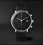 Junghans - Max Bill Chronoscope 40mm Stainless Steel and Leather Watch, Ref. No. 027/4600.04 - Black