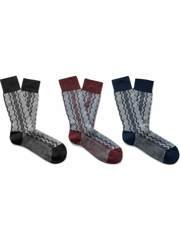 Photo: Missoni - Three-Pack Crochet-Knit Cotton-Blend Socks - Gray