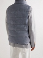 Brunello Cucinelli - Quilted Printed Suede Down Gilet - Blue