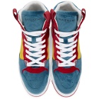 Givenchy Blue and Yellow Ribbed Velvet Three-Toned Wing Sneakers