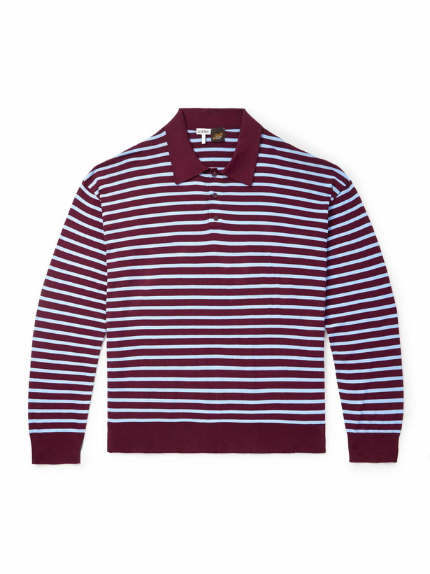 Photo: LOEWE - Paula's Ibiza Striped Cotton-Blend Polo Shirt - Burgundy