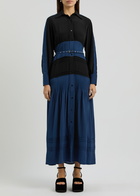 Lovebirds Colour-blocked Belted Silk Midi Shirt Dress Blue