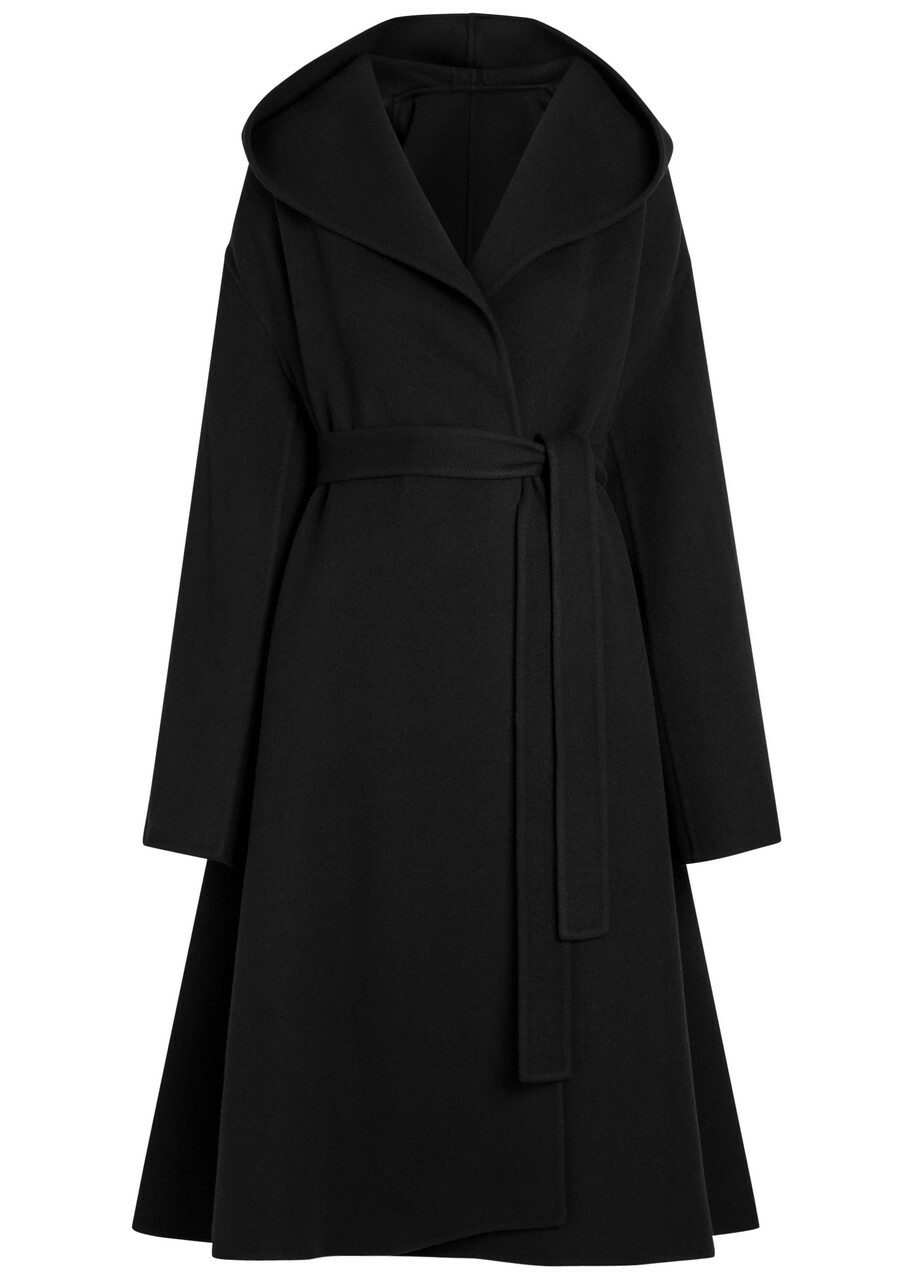 Alaïa Belted Hooded Wool Wrap Coat Black