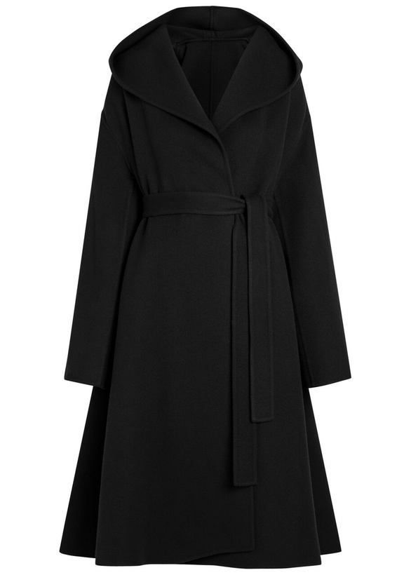 Photo: Alaïa Belted Hooded Wool Wrap Coat Black