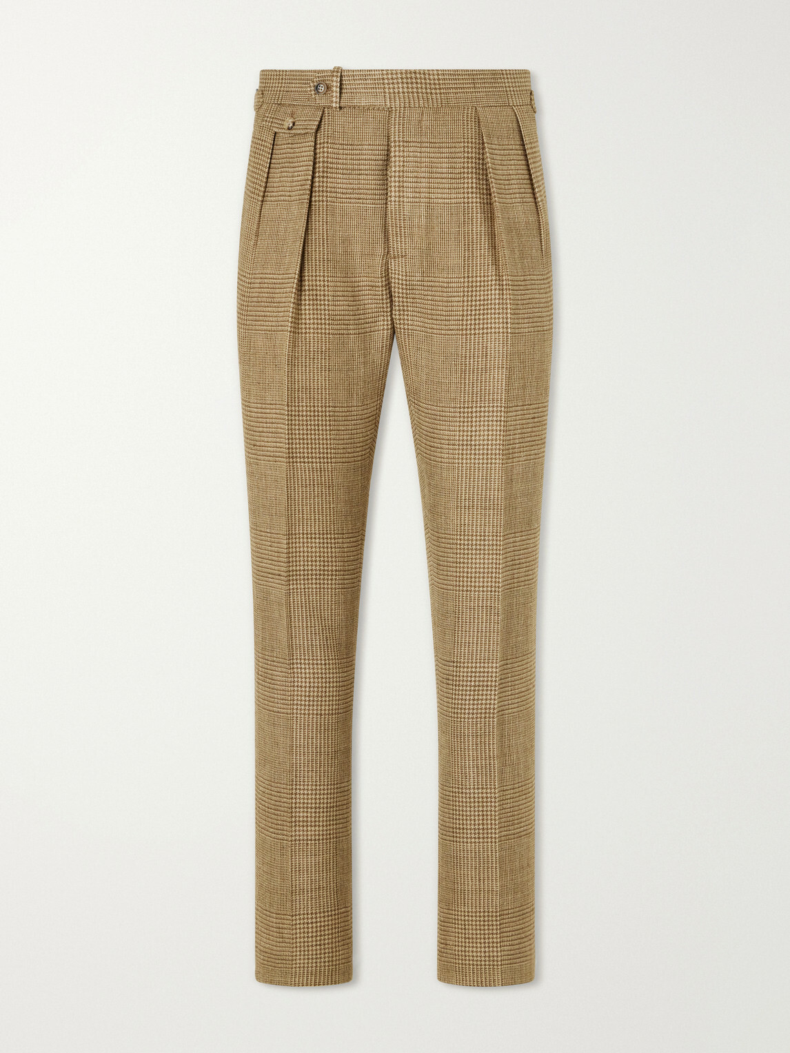 Polo Ralph Lauren - Straight-Leg Pleated Houndstooth Linen, Silk and Wool-Blend Trousers - Neutrals
