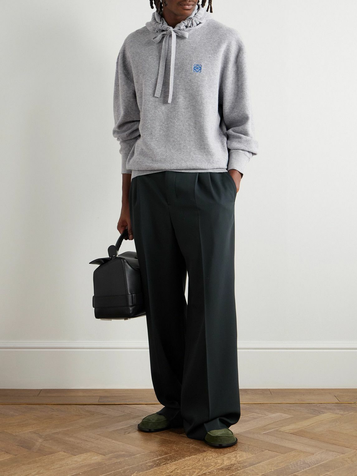 LOEWE - Logo-Embroidered Wool Hoodie - Gray