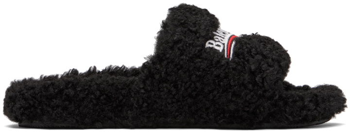 Photo: Balenciaga Black Furry Slides