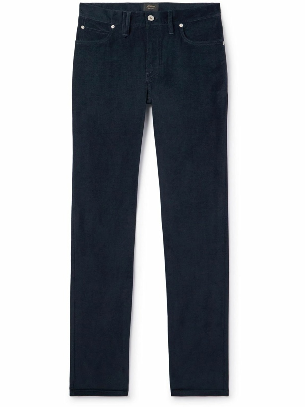 Photo: Brioni - Slim-Fit Stretch-Cotton Corduroy Trousers - Blue