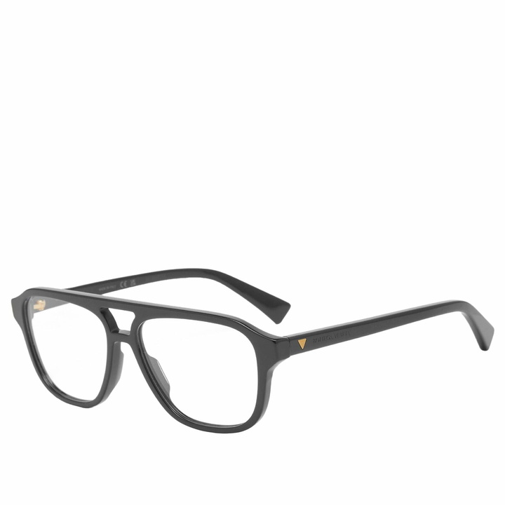 Photo: Bottega Veneta Eyewear Men's Bottega Veneta Triangle Stud Optical Glasses in Black/Transparent 