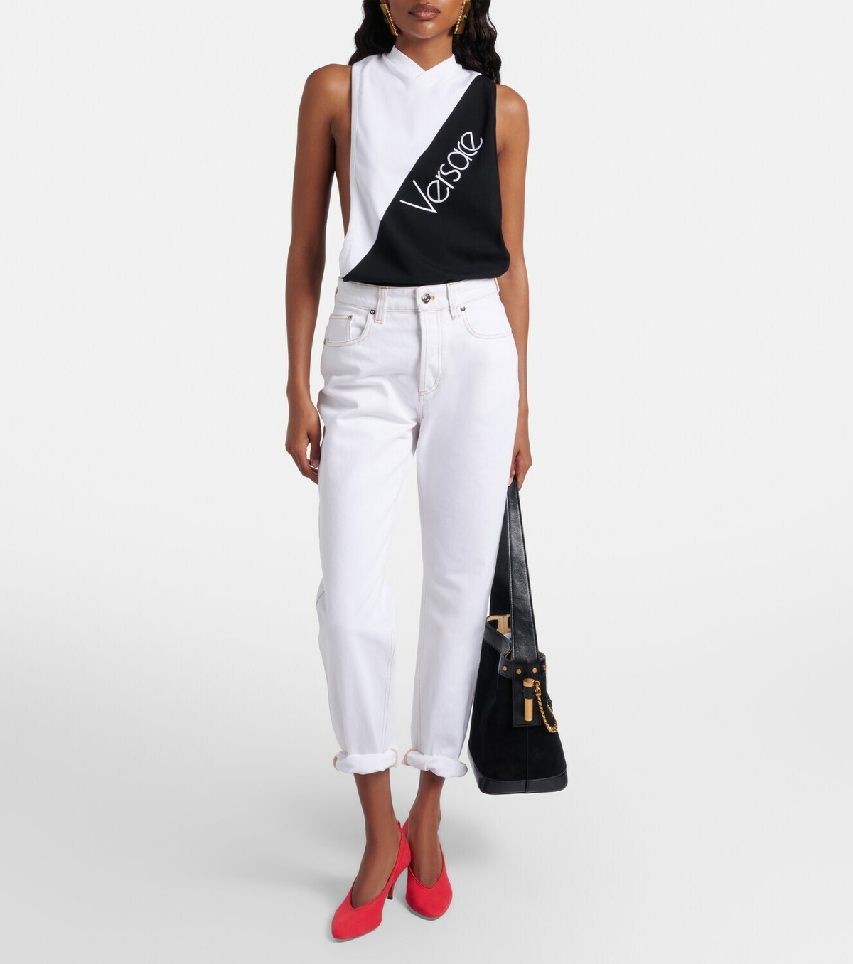 Versace Logo embroidered cotton-blend tank top
