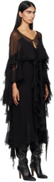 Chloé Black Ruffle Trim Midi Dress
