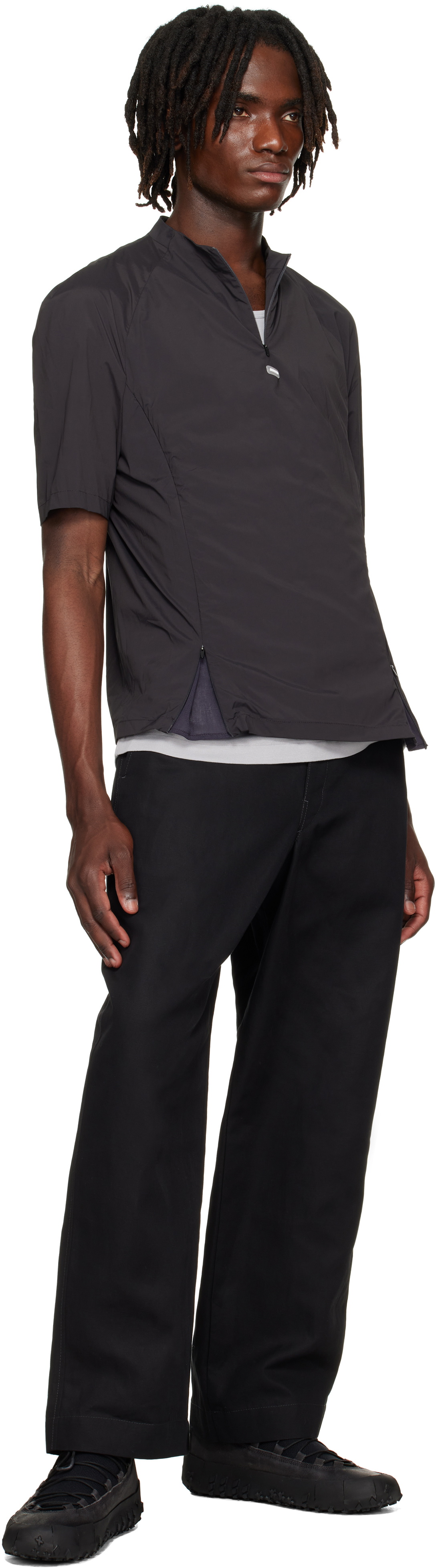 AMOMENTO Gray Mock Neck Zip T-shirt