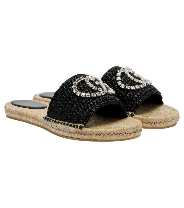 Photo: Gucci GG embellished raffia espadrille slides