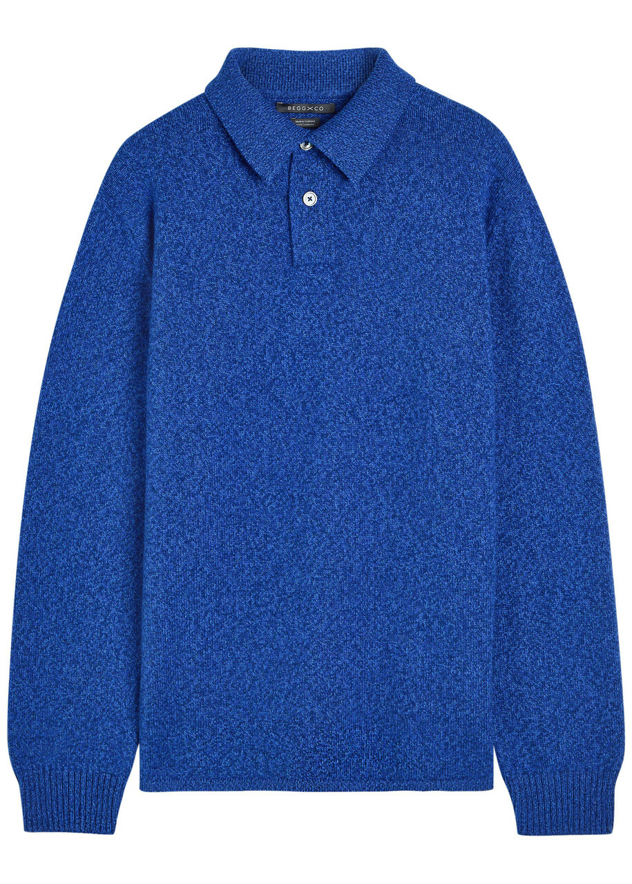 Begg & CO Player Melange Cashmere Polo Jumper Blue