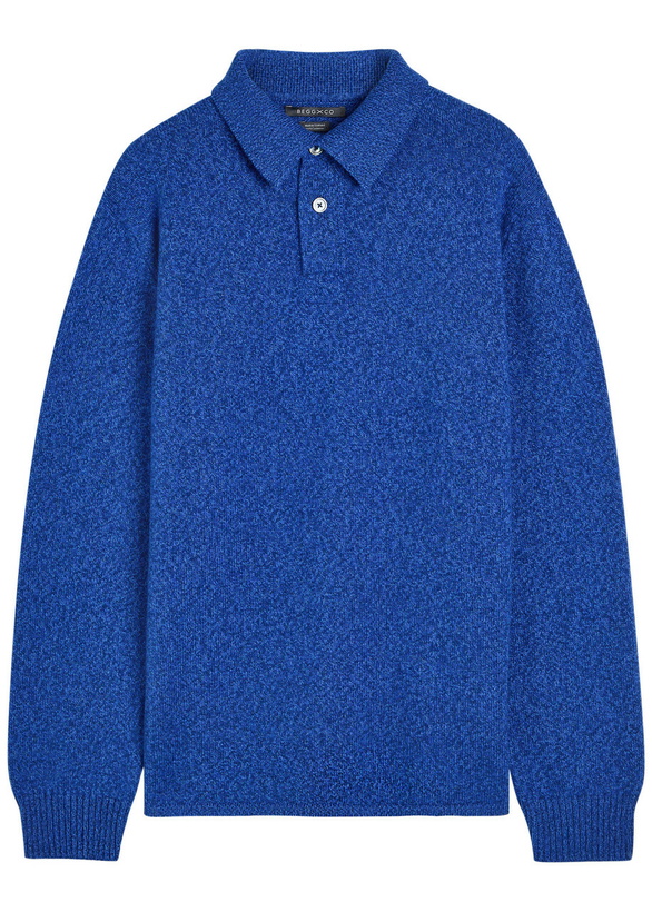 Photo: Begg & CO Player Melange Cashmere Polo Jumper Blue