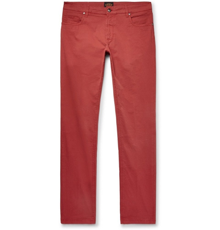 Photo: Tod's - Slim-Fit Garment-Dyed Stretch-Cotton Twill Trousers - Men - Red