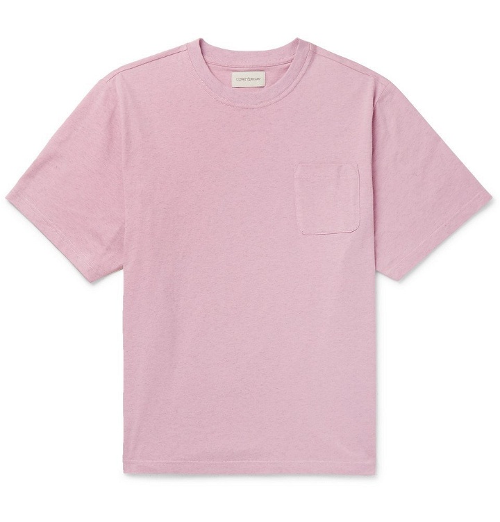 Photo: Oliver Spencer - Warren Grosgrain-Trimmed Mélange Cotton-Jersey T-Shirt - Pink
