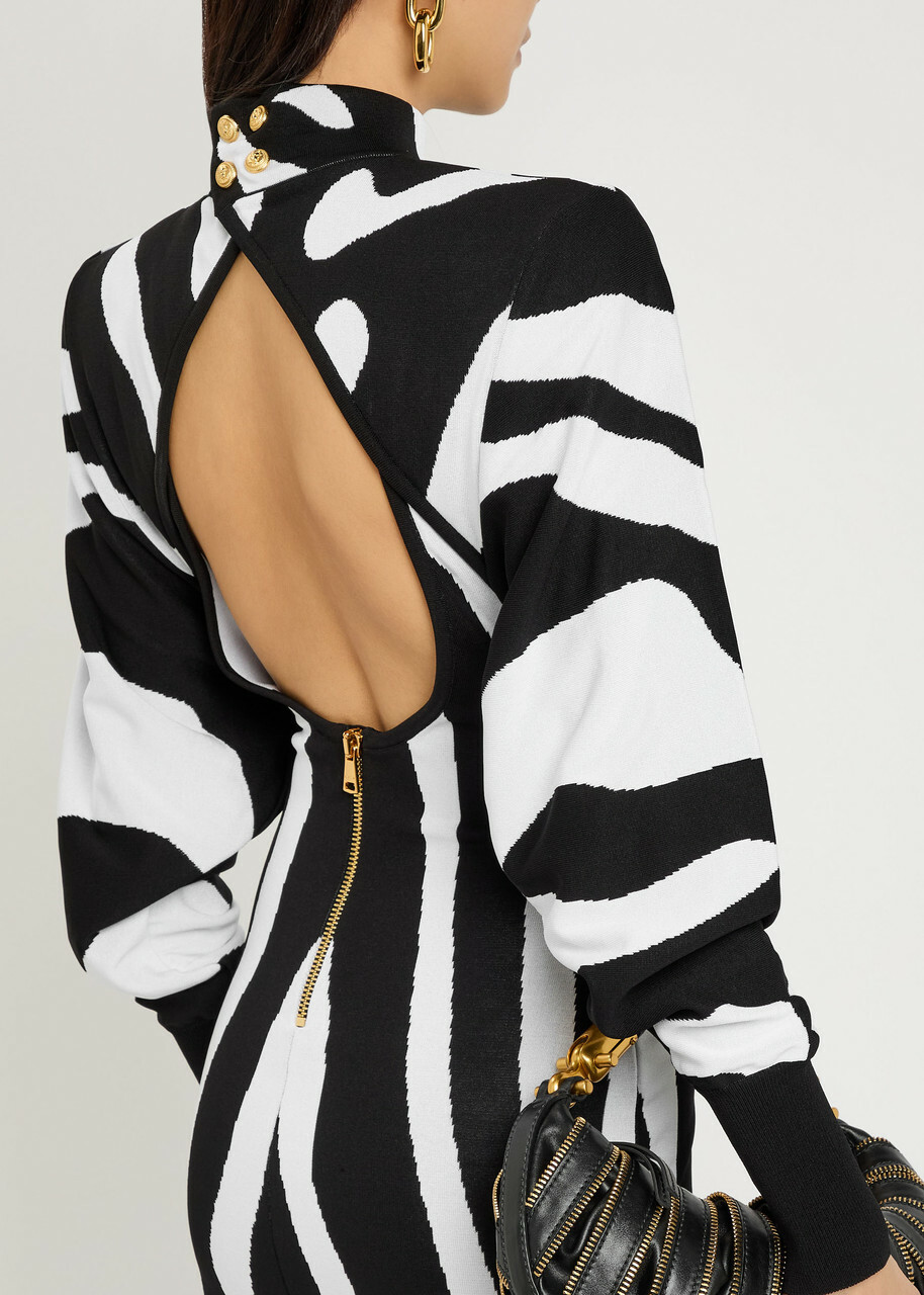 Balmain Zebra-jacquard Knit Midi Dress Multi Animal