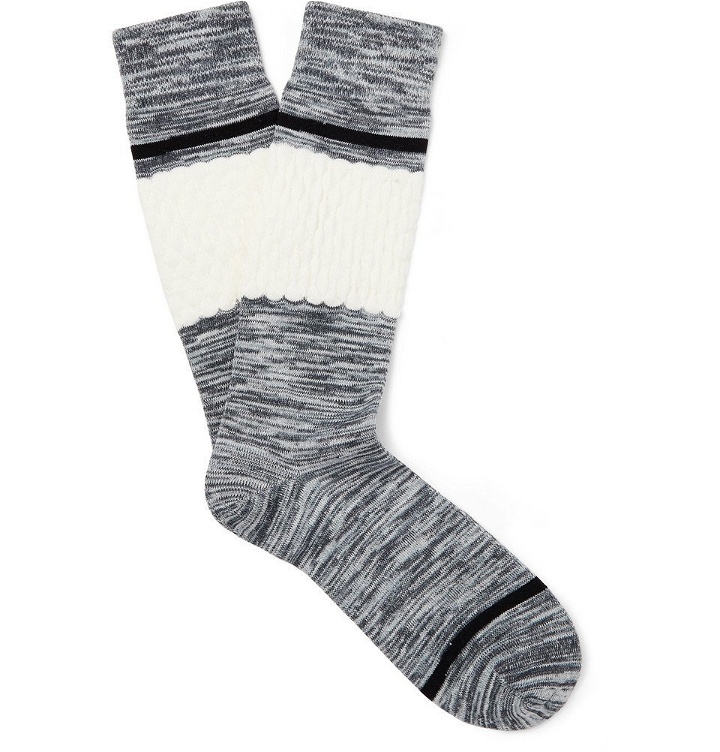 Photo: N/A - Colour-Block Mélange Stretch Cotton-Blend Socks - Gray