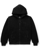 STÜSSY - Logo-Embroidered Fleece Zip-Up Hoodie - Black