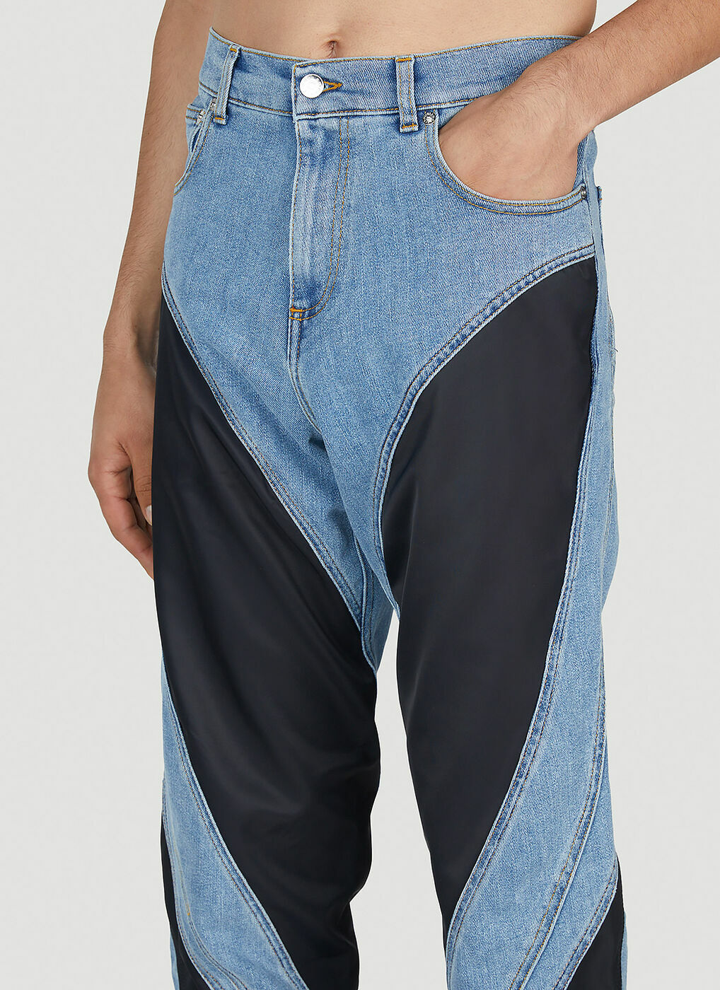 【関税込み】Mugler ブルー パネル ジーンズ Mugler - Panelled Jeans in Blue Mugler