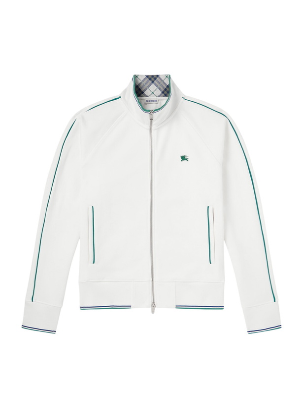Photo: Burberry - Logo-Embroidered Jersey Zip-Up Sweatshirt - White