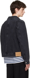 AMI Paris Black 'Tonal Ami de Coeur' Zipped Denim Jacket