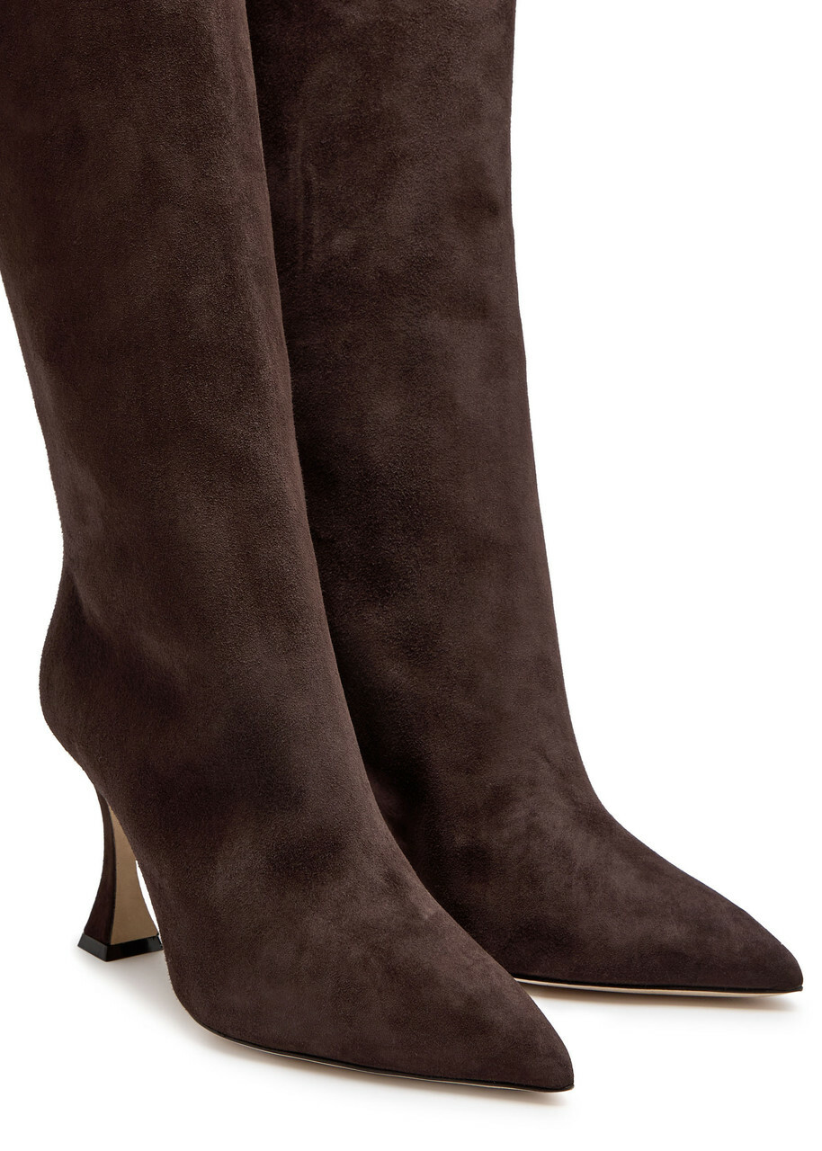 Manolo Blahnik Miralonepla 90 Suede Knee-high Boots Brown