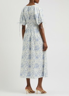 Loveshackfancy Mastey Printed Cotton Midi Dress Blue
