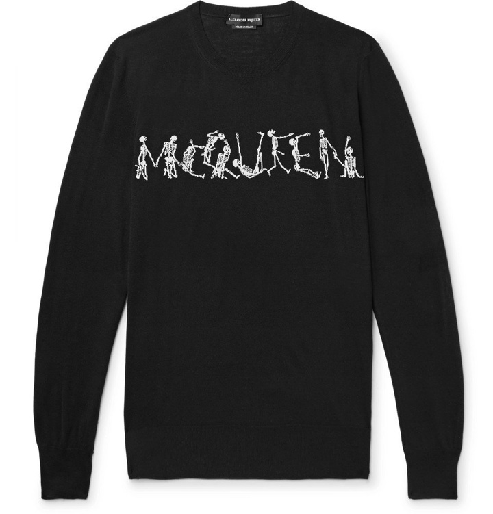 Photo: Alexander McQueen - Slim-Fit Skeleton-Intarsia Wool Sweater - Men - Black