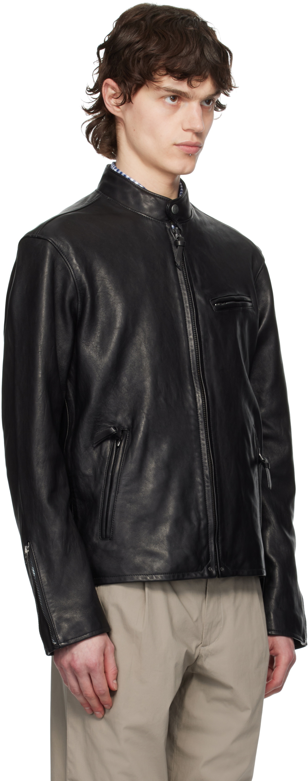 Polo Ralph Lauren Black Café Racer Leather Jacket Polo Ralph Lauren