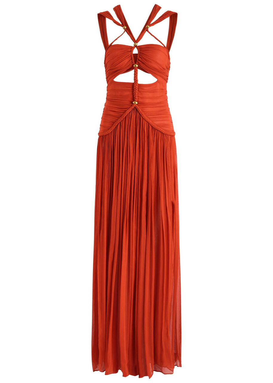 Isabel Marant Rafael Pliss Silk-chiffon Maxi Dress Orange Isabel Marant