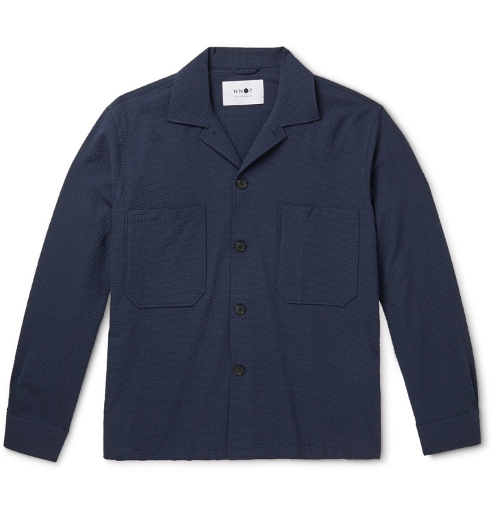 Photo: NN07 - Rob Camp-Collar Cotton-Blend Seersucker Overshirt - Blue