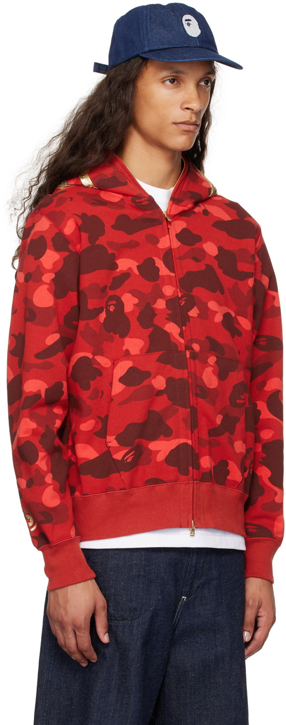 BAPE Red Color Camo Double Shark Full Zip Hoodie