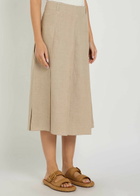 Tods Pleated Linen Midi Skirt Beige