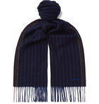 Paul Smith - Logo-Embroidered Fringed Striped Wool and Cashmere-Blend Scarf - Blue