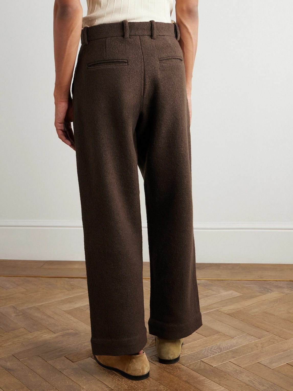 Kartik Research - Straight-Leg Pleated Brushed-Wool Trousers - Brown