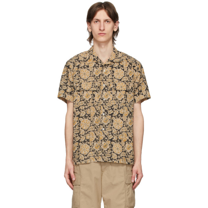 Photo: BEAMS PLUS Brown Open Collar Block Print Shirt