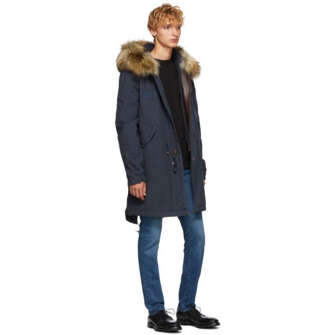 Mr and Mrs Italy Blue and Brown Long Fur Parka