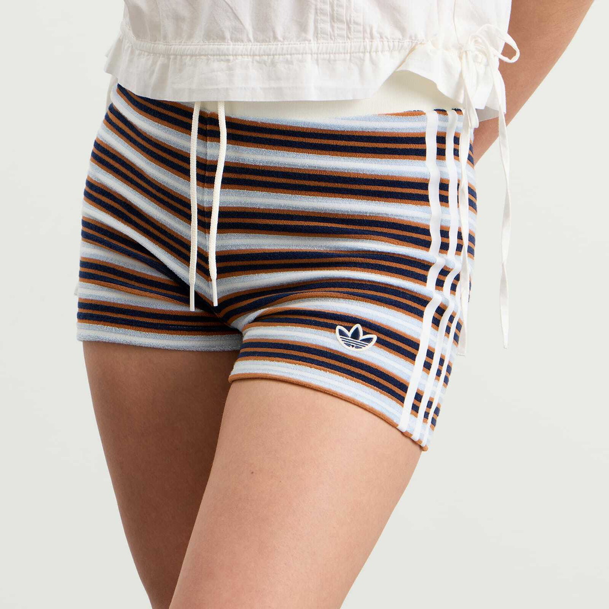 Adidas Women's Striped Terry Mini Shorts in Multicolor/Crystal Sky