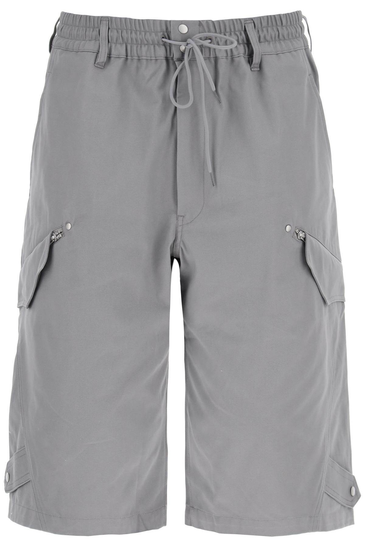 Y-3 canvas multi-pocket bermuda shorts. Grey Y-3