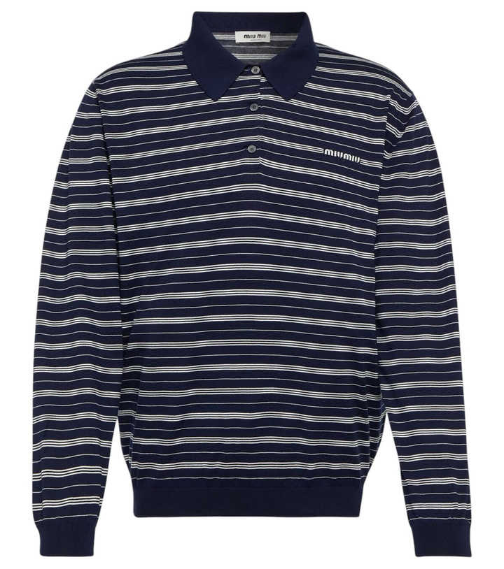 Photo: Miu Miu Logo striped cotton-blend polo sweater
