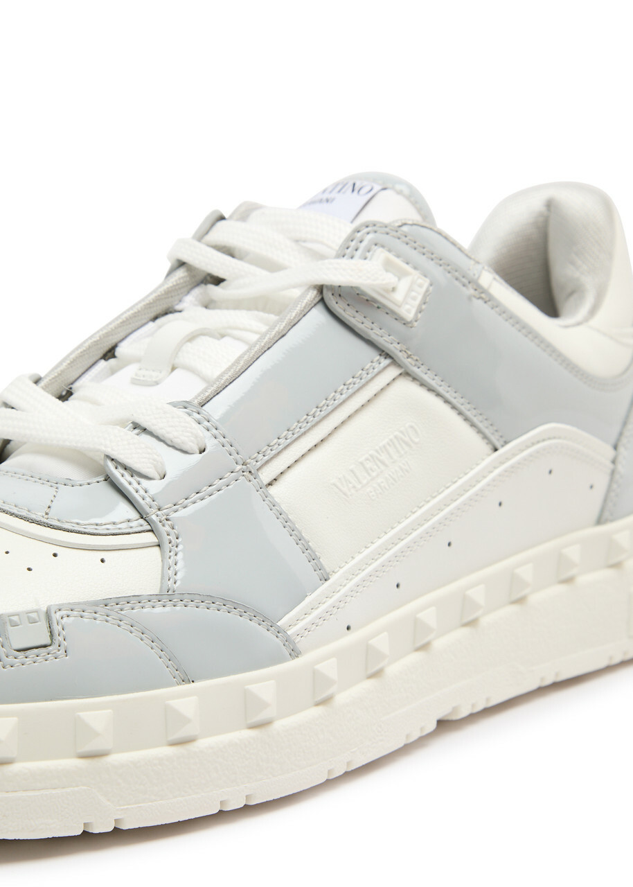 Valentino Freedots Panelled Leather Sneakers White And Grey