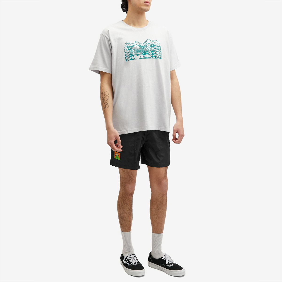 Good Morning Tapes Men's Mountain Logo Swim Shorts in Black
